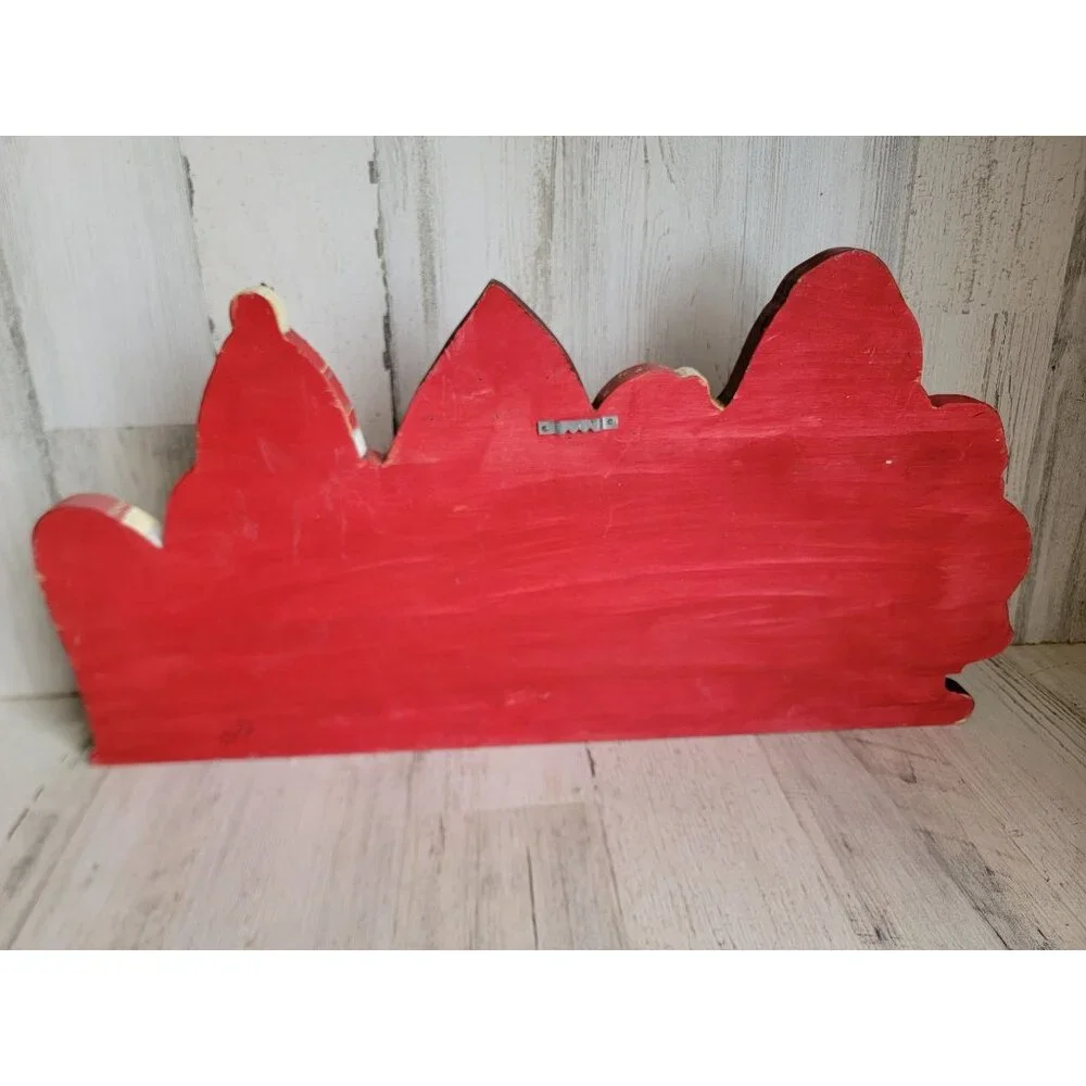 Vintage wooden Santa Claus Merry Xmas home‎ decor figure sign